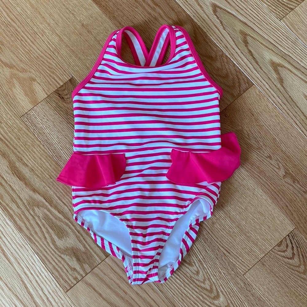 LLBean | toddler pink striped swim bathing suit 3T
